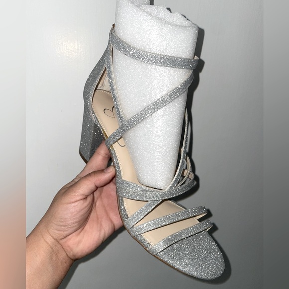 Jessica Simpson Stassey Glitter Strappy Block Heel Sandals 8 1/2 - Picture 1 of 8
